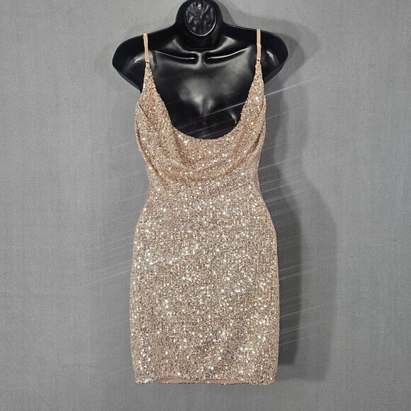 New Privy Casino Dress Glam Mesh Sequin Size Small $89 Back Drape Soft Pink - Picture 2 of 7